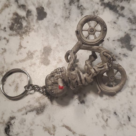 3D Smoking Skeleton on a Bike Hard Rubber Key Ring. - Picture 2 of 11